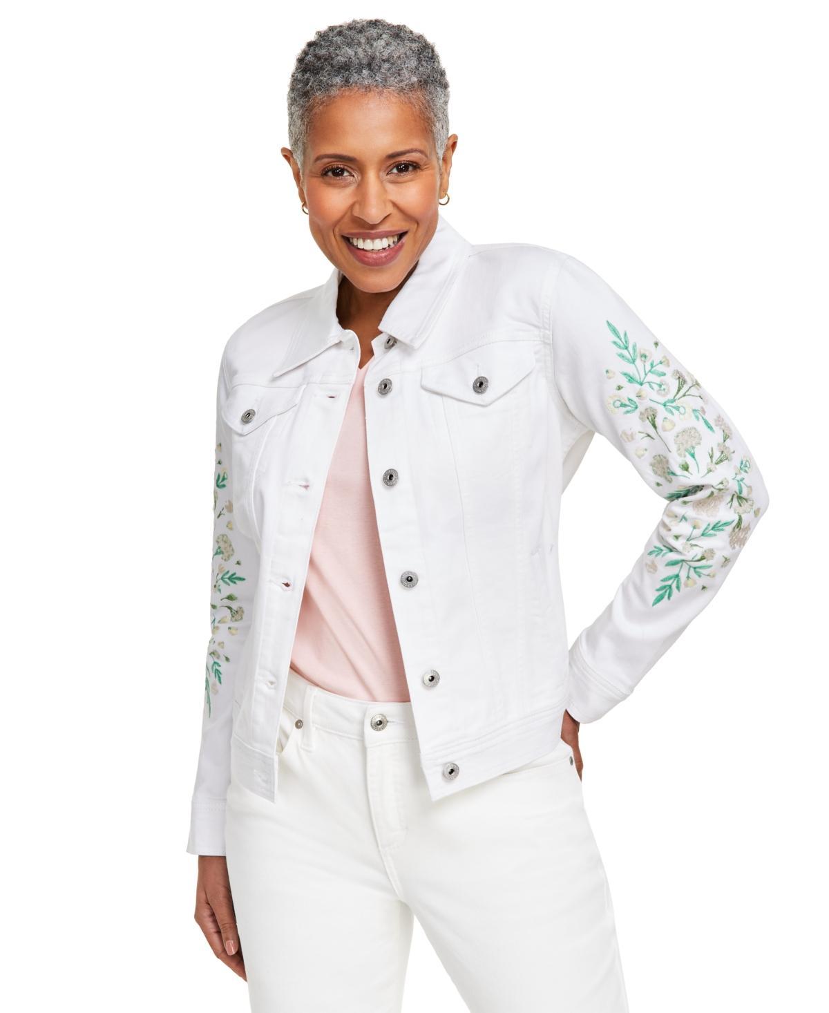 Style & Co Womens Embroidered Classic Denim Jacket, Created for Macys Product Image