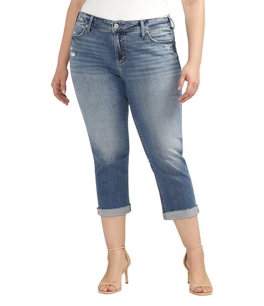 Silver Jeans Co. Plus Size Elyse Mid Ride Luxe Stretch Raw Rolled Hem Capri Jeans product image