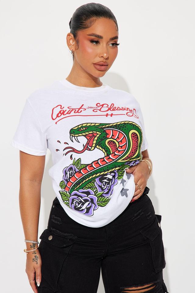 Count Your Blessings Cobra Graphic Tee - White Product Image