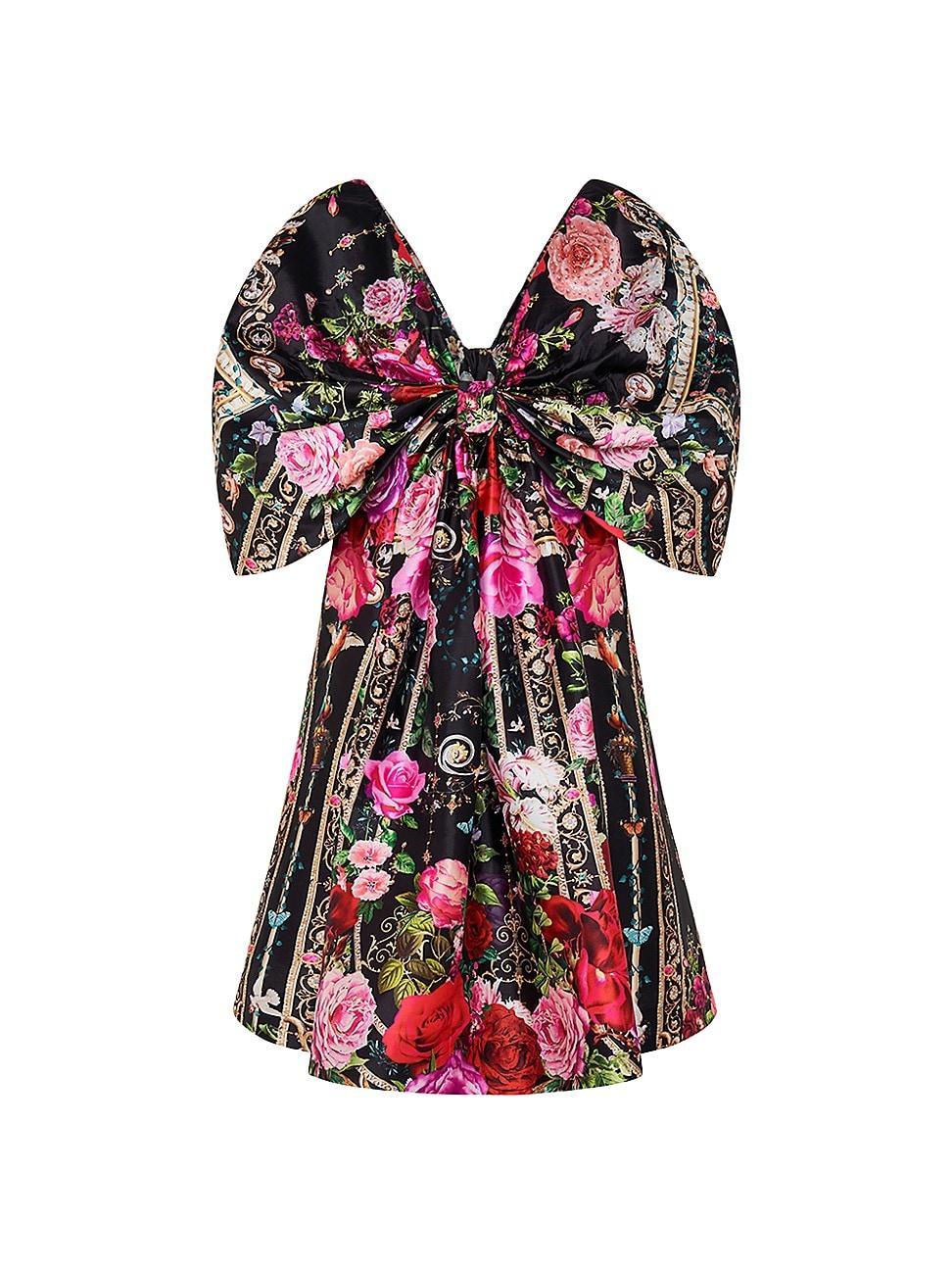 Womens Floral Taffeta Bow Minidress Product Image