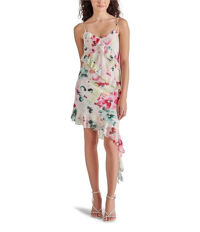 Steve Madden Carmenita Floral Print V Neck Sleeveless Ruffle Dress Product Image