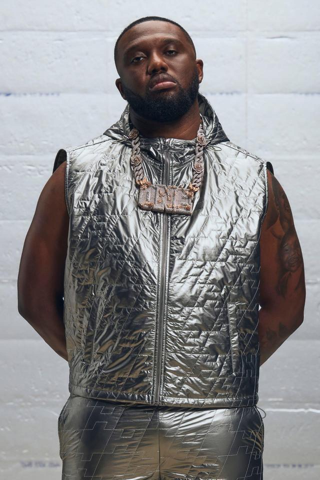 Boxy Utility Metallic Nylon Quilted Hoodie Vest | boohooMAN USA Product Image