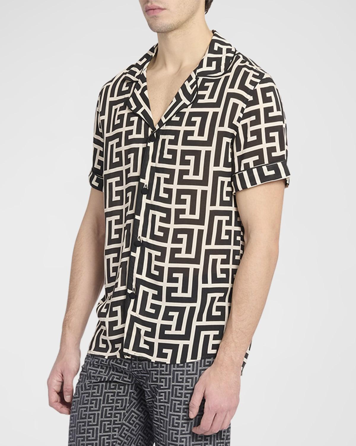 Balmain Macro Monogram Short Sleeve Pajama Shirt Product Image