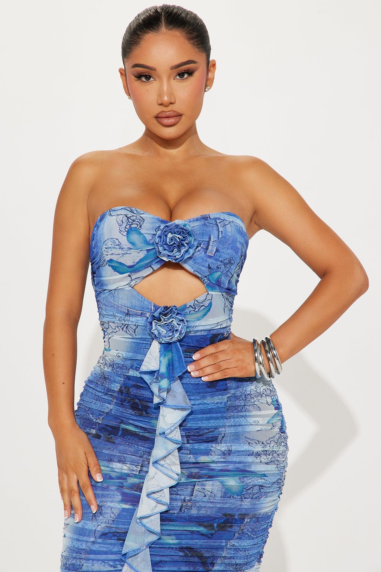 Maisie Mesh Midi Dress - Blue Product Image