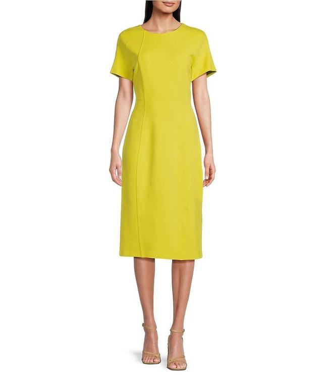 BOSS by Hugo Boss Dukeva Stretch Woven Round Neck Short Sleeve Midi Sheath Dress Product Image