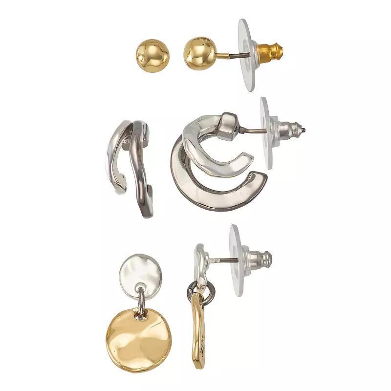 Nine West Tri-Tone Stud and Drop Earring Set 3-pk., Womens, Multi Product Image