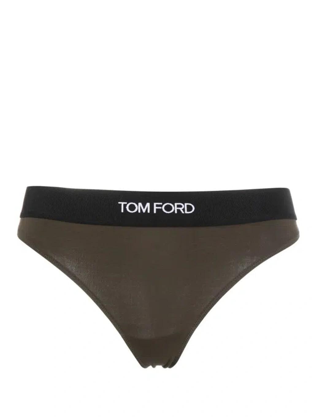 TOM FORD Logo-waistband Thong In Green Product Image