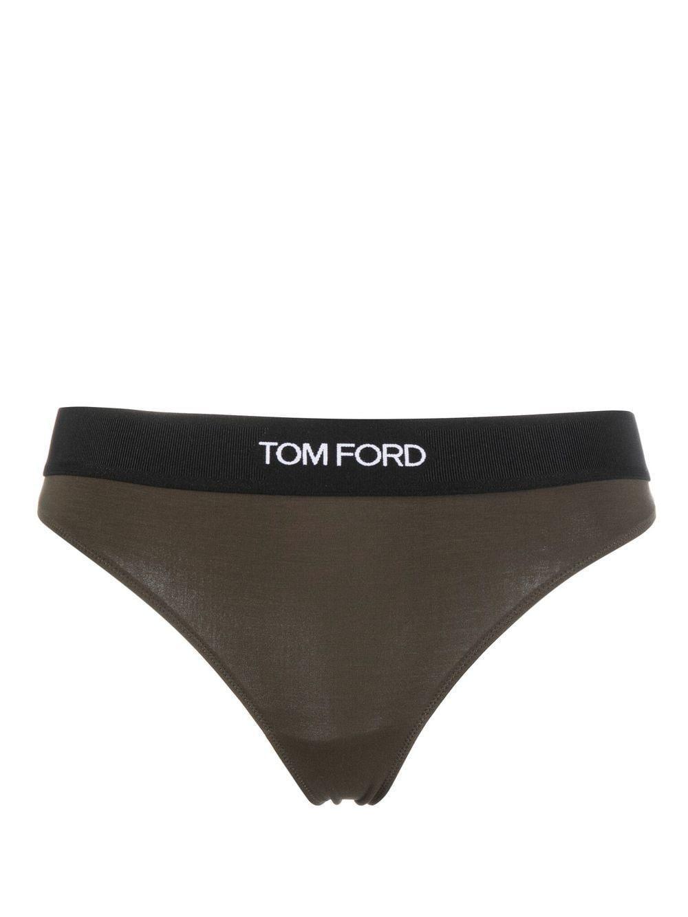 TOM FORD Logo-waistband Thong In Green Product Image