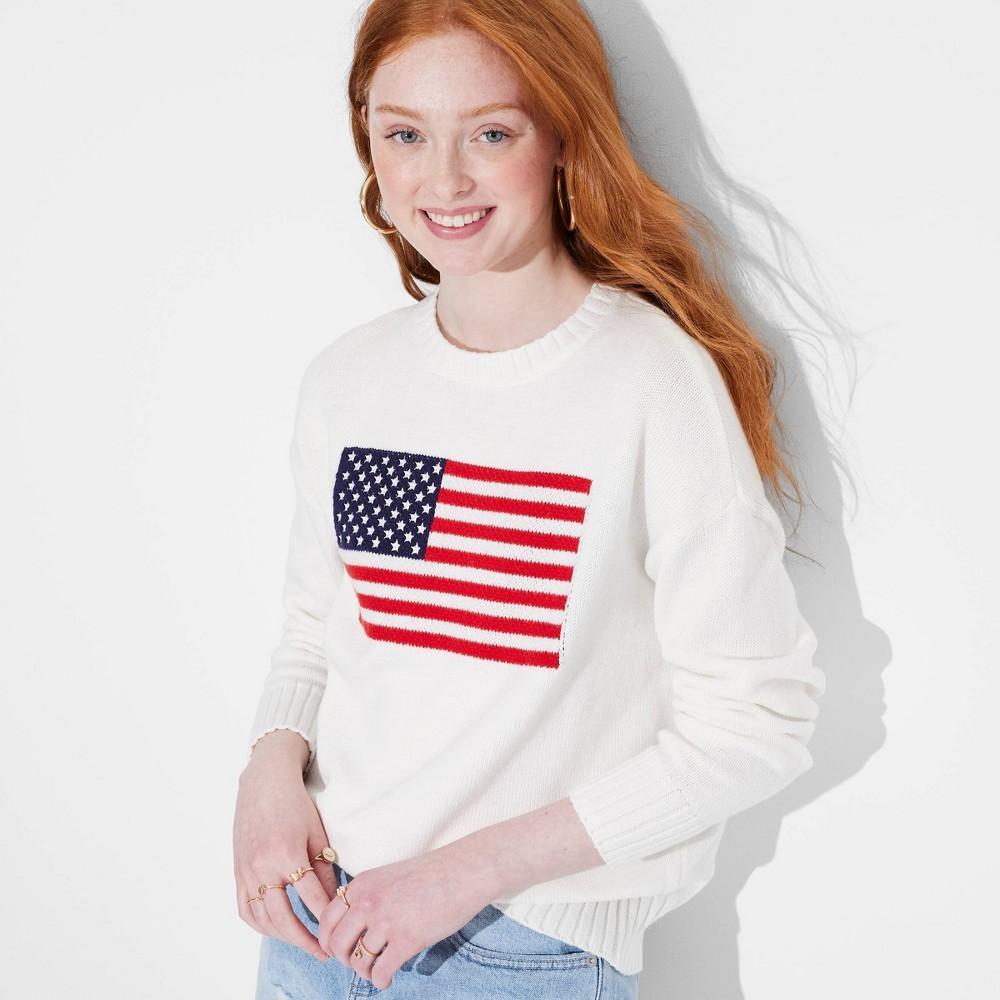 Womens Crewneck USA Pullover Sweater - Wild Fable Off Product Image