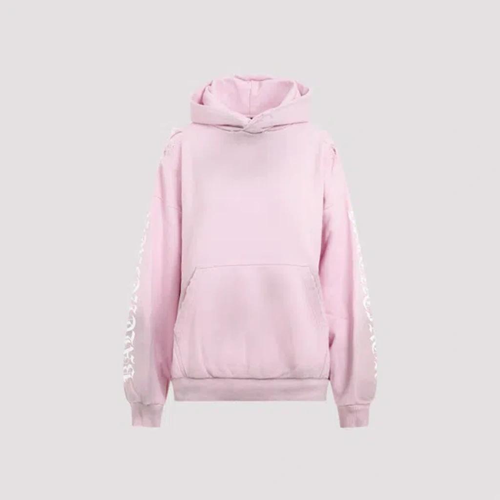 BALENCIAGA Logo Print Distressed Hoodie In Pink & Purple Product Image