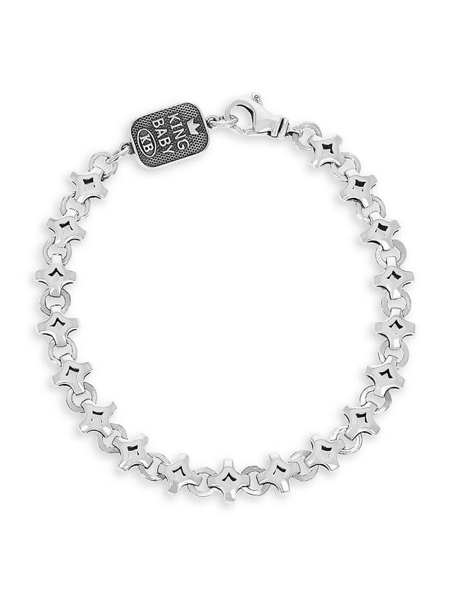 Mens Diamond Link Small Sterling Silver Bracelet Product Image