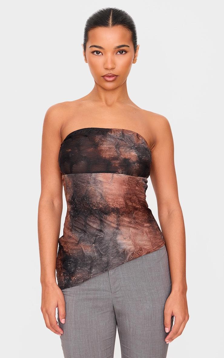 Brown Textured Mesh Asymmetric Hem Bandeau Product Image