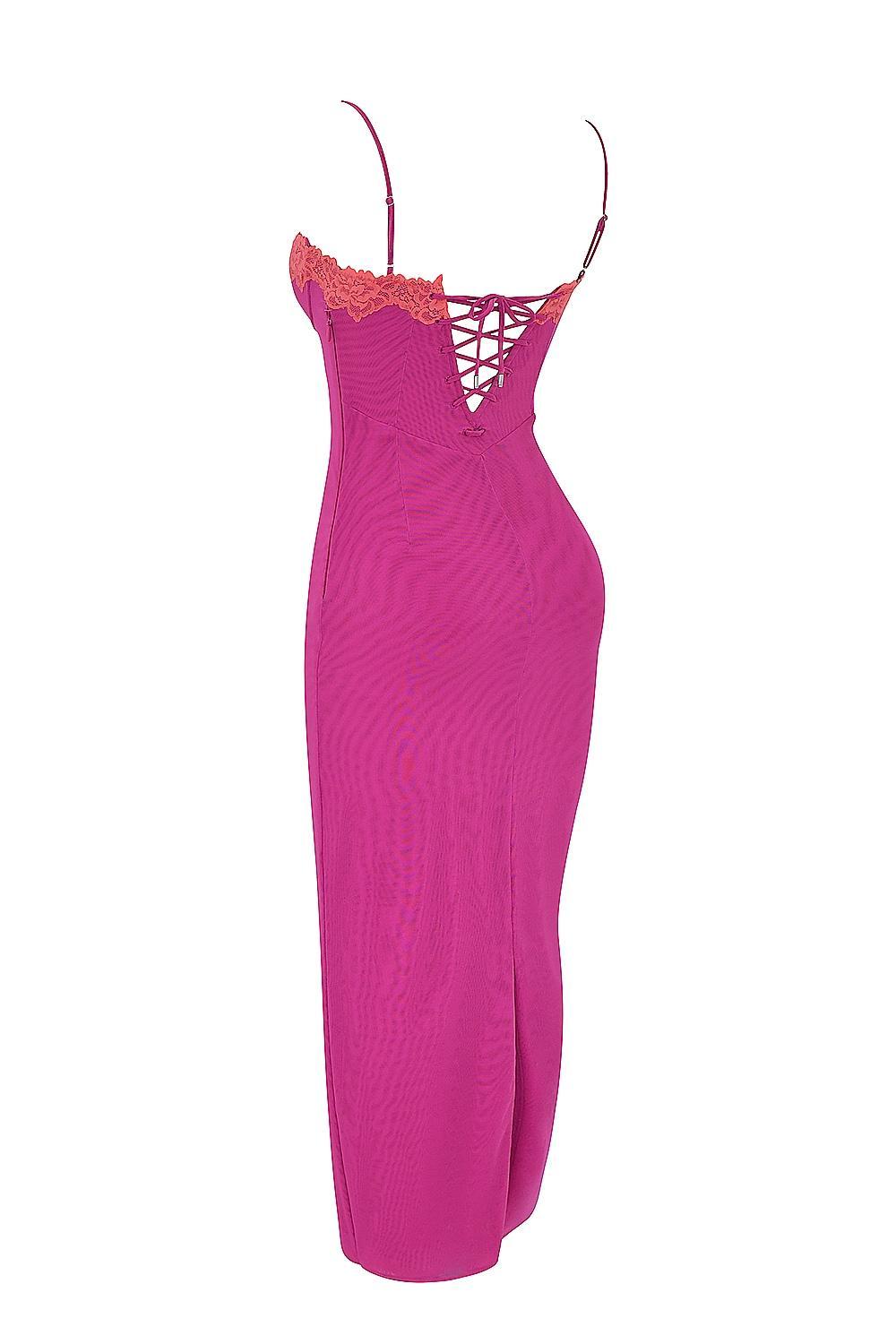 Aiza Raspberry Lace Trimmed Maxi Dress Product Image