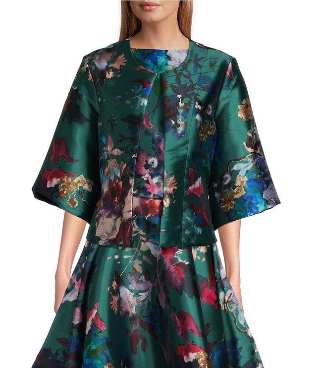 Bryn Walker Calla Adagio Duchesse Floral Print Round Neck Elbow Sleeve Jacket Product Image