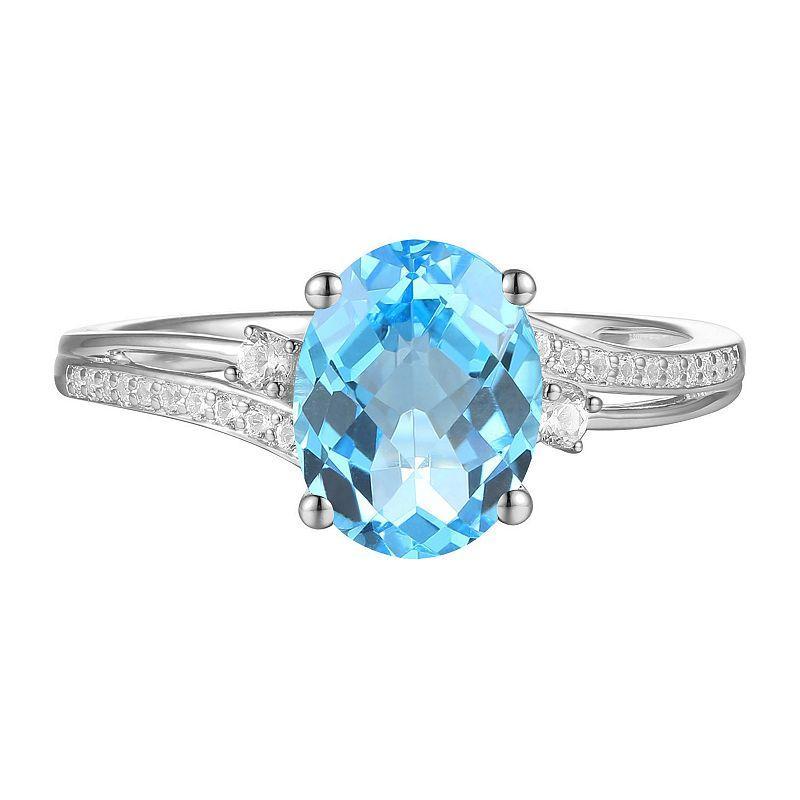 Sterling Silver Blue Topaz, Lab-Created White Sapphire Solitaire Ring, Womens Product Image