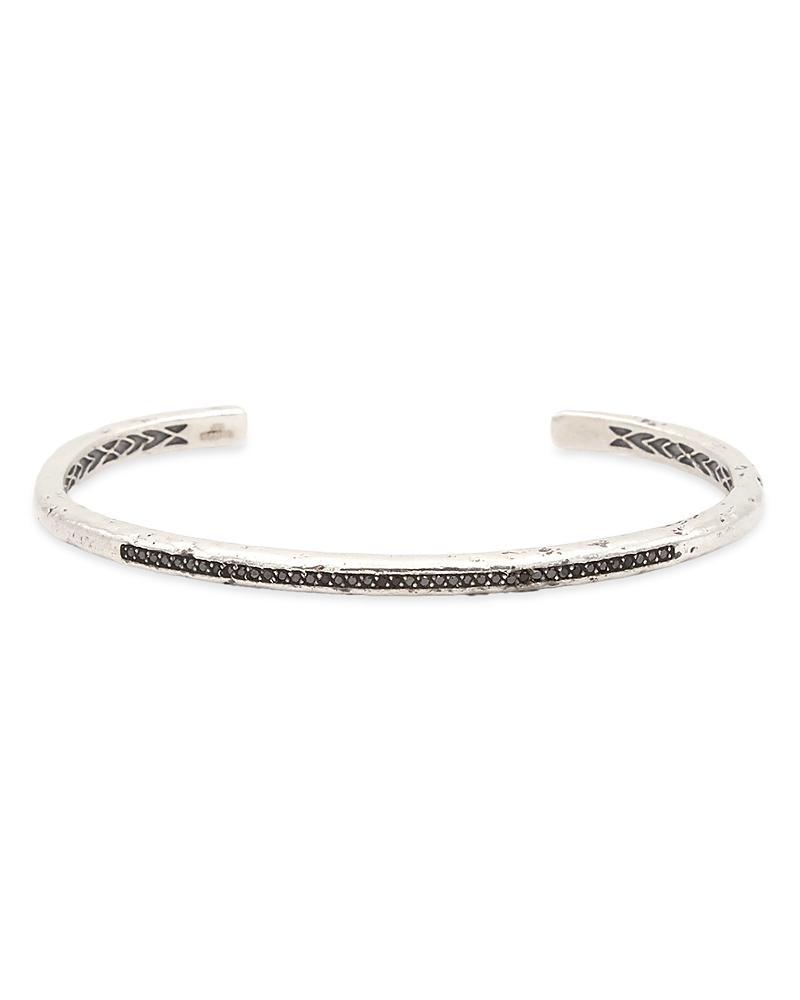 John Varvatos Mens Sterling Silver Distressed Black Diamond Skinny Cuff Bangle Bracelet Product Image