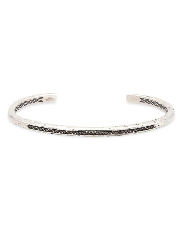 John Varvatos Mens Sterling Silver Distressed Black Diamond Skinny Cuff Bangle Bracelet Product Image