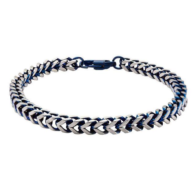 Mens Two Tone Stainless Steel Franco Chain Bracelet Blue Product Image