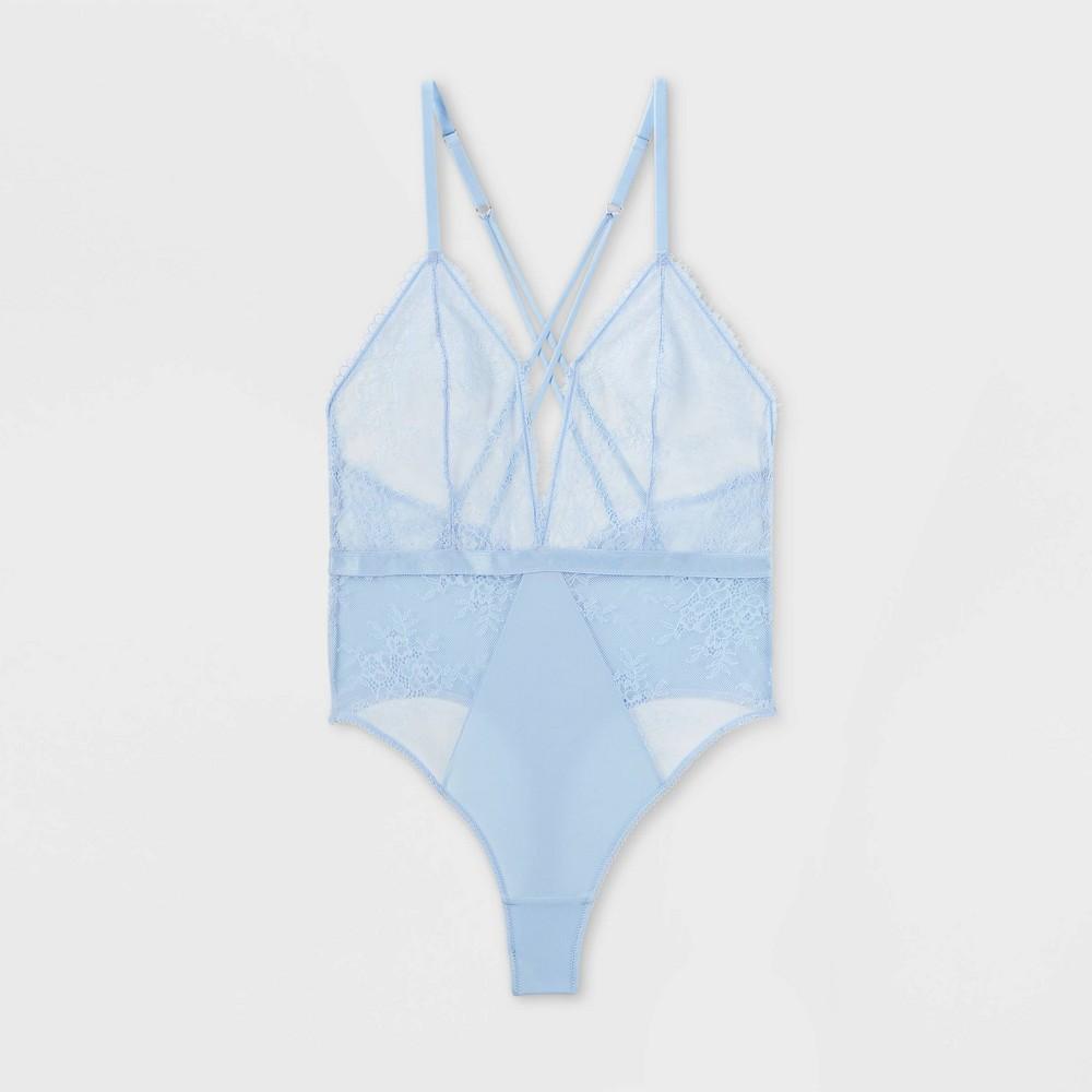 Womens Deep-V Unlined Lace Lingerie Bodysuit - Auden Blue L Product Image