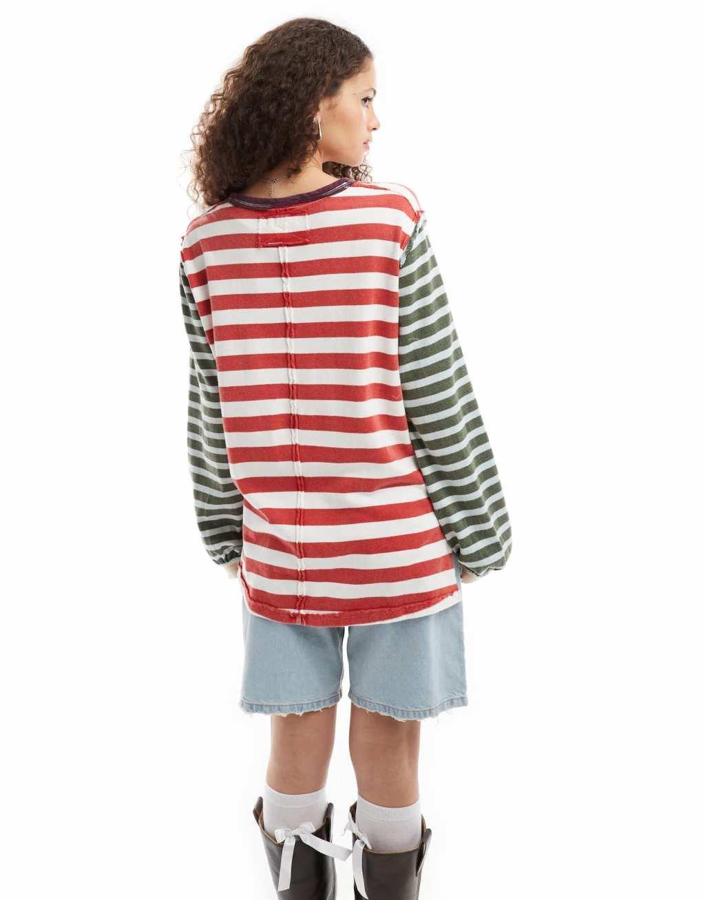 Free People oversized long sleeve striped t-shirt Product Image