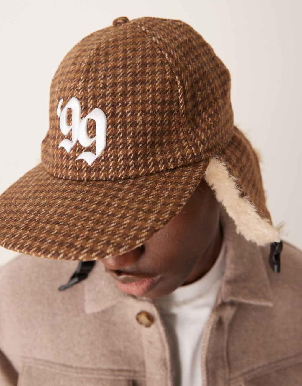 ASOS DESIGN trapper cap in heritage check in brown Product Image