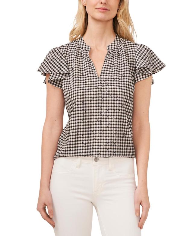 Women's Shirred V-Neck Flutter-Sleeve Blouse Product Image