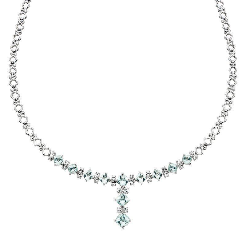 Sterling Silver Aquamarine & Lab-Created White Sapphire Y Necklace, Womens Blue Product Image