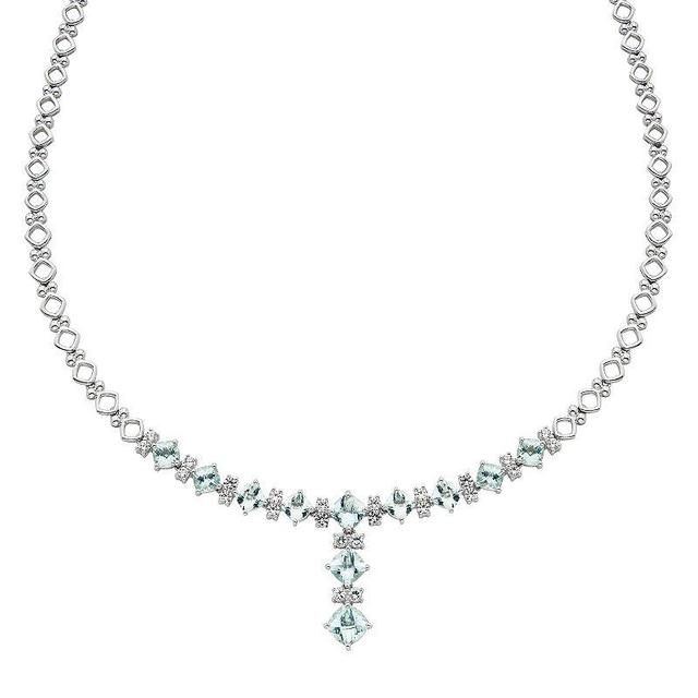 Sterling Silver Aquamarine & Lab-Created White Sapphire Y Necklace, Womens Blue Product Image