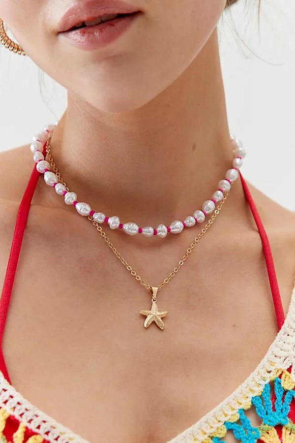 Beachy Neon Pearl & Charm Layering Necklace Set Womens at Urban Outfitters Product Image