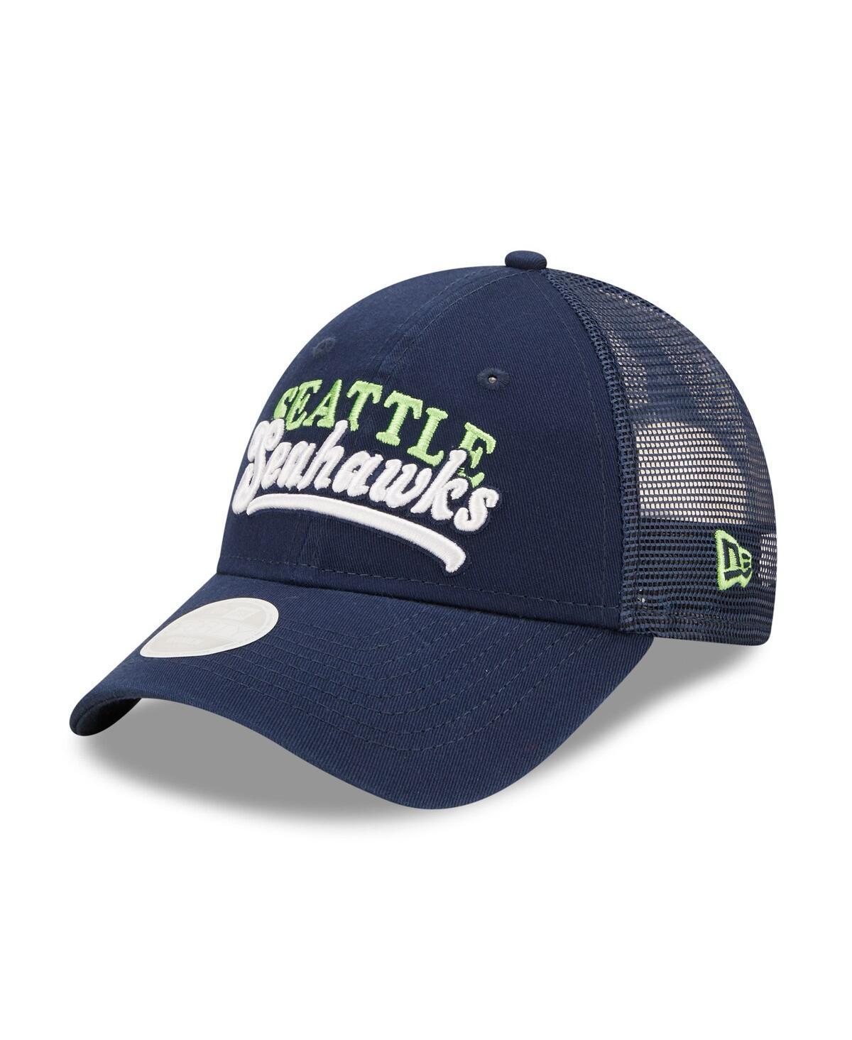 Womens New Era College Seattle Seahawks Team Trucker 9FORTY Snapback Hat, Blue Product Image