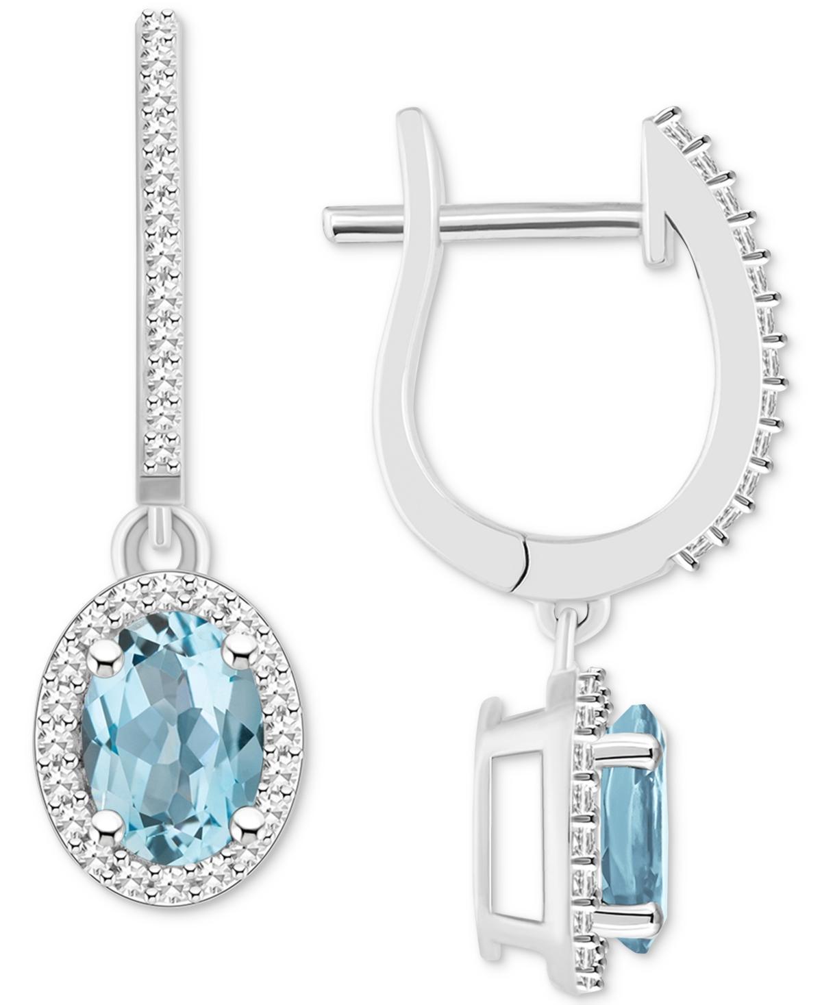 Aquamarine (1-3/8 ct. t.w.) & Diamond (1/3 ct. t.w.) Leverback Drop Earrings in Sterling Silver Product Image