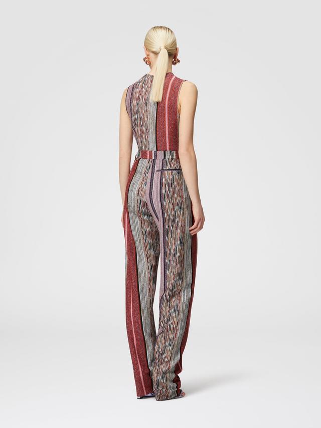 Carrot-fit trousers in lamé striped viscose Product Image