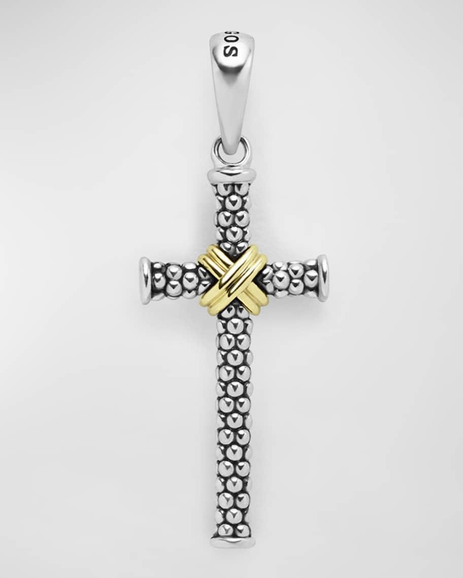 Lagos Mens 18K Yellow Gold Sterling Silver Anthem Caviar Bead X Cross Pendant - Exclusive Product Image