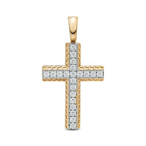 Men's 2 CT. T.w. Certified Lab-Created Diamond Textured Cross Necklace Charm in 14K Gold (F/Si2) Product Image