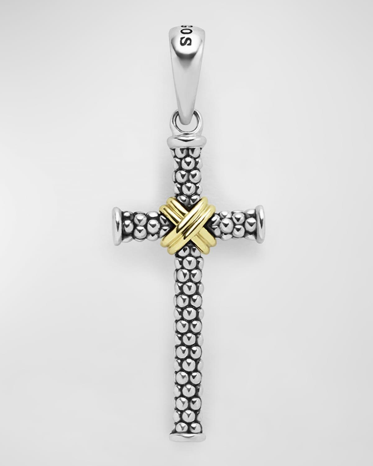 Lagos Mens 18K Yellow Gold Sterling Silver Anthem Caviar Bead X Cross Pendant - Exclusive Product Image