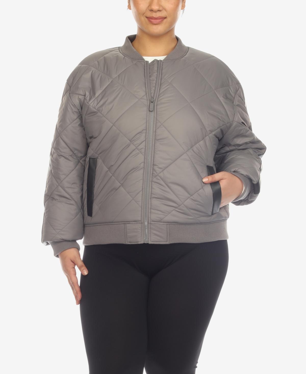 White Mark Plus Size Diamond Quilted Puffer Bomber Jacket Product Image