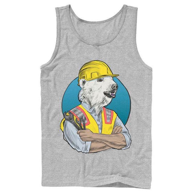 Mens Polar Bear Construction Worker Back Circle Tank Top Athletic Grey Product Image