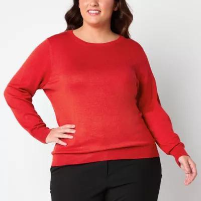 Worthington Plus Womens Crew Neck Long Sleeve Pullover Sweater Product Image