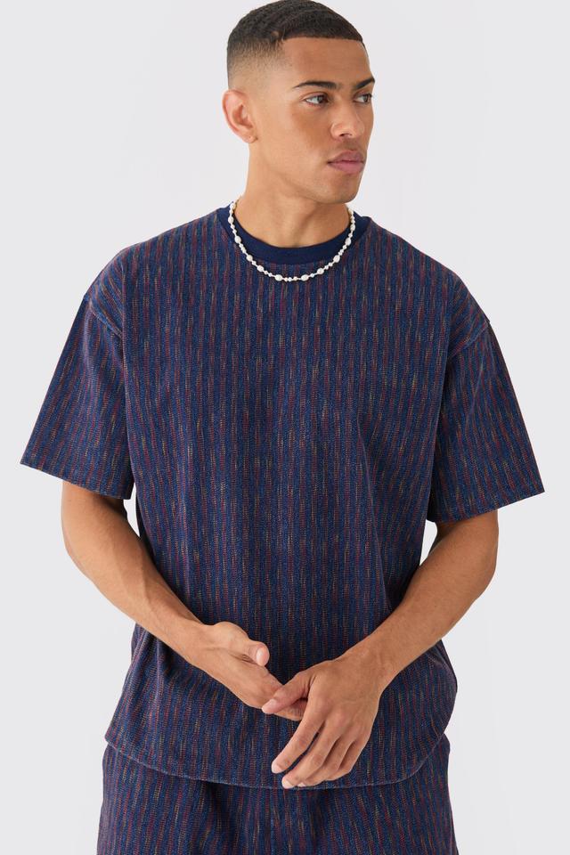 Oversized Indigo Dyed Striped Jacquard Sweatshirt | boohooMAN USA Product Image