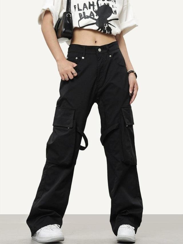 RTK (W) No. 3061 BLACK POCKET STRAIGHT CARGO PANTS Product Image