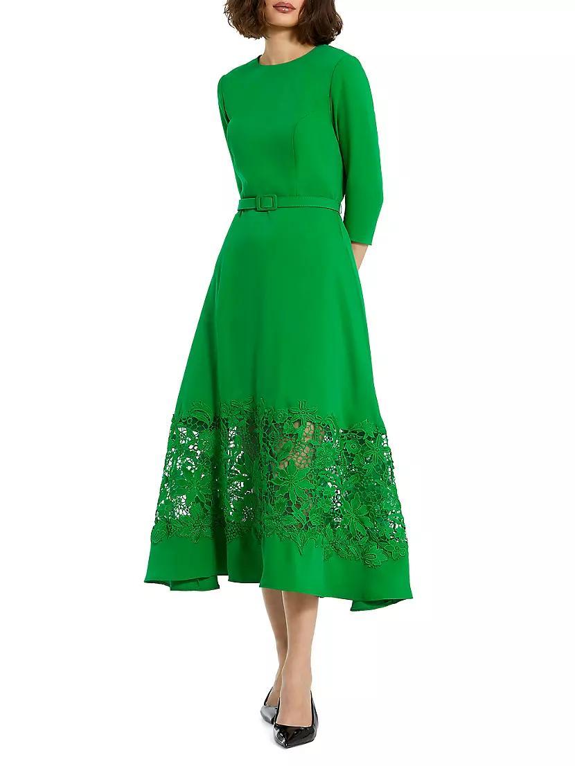 Crepe Lace Belted Midi-Dress Product Image