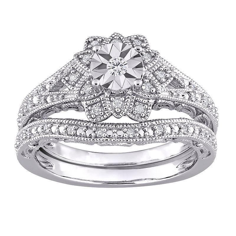 Stella Grace Sterling Silver 1/5 Carat T.W. Diamond Vintage Engagement Ring Set, Womens Product Image