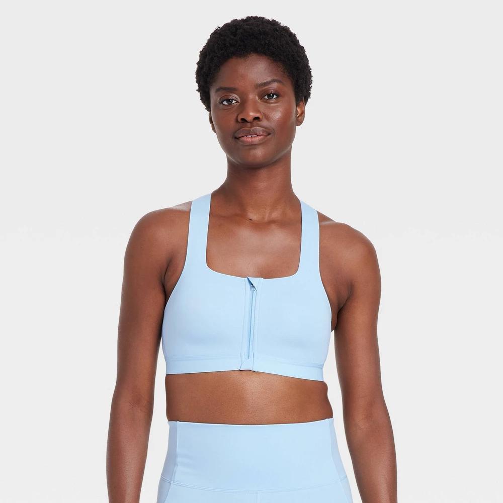 Womens Sculpt High Support Zip-Front Sports Bra - All In Motion Light Blue 36DD Product Image