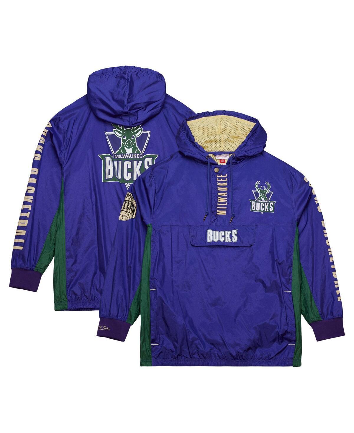 Mens Mitchell & Ness Purple Distressed Milwaukee Bucks Team Og 2.0 Vintage-Like Logo Anorak Windbreaker Quarter-Zip Jacket Product Image