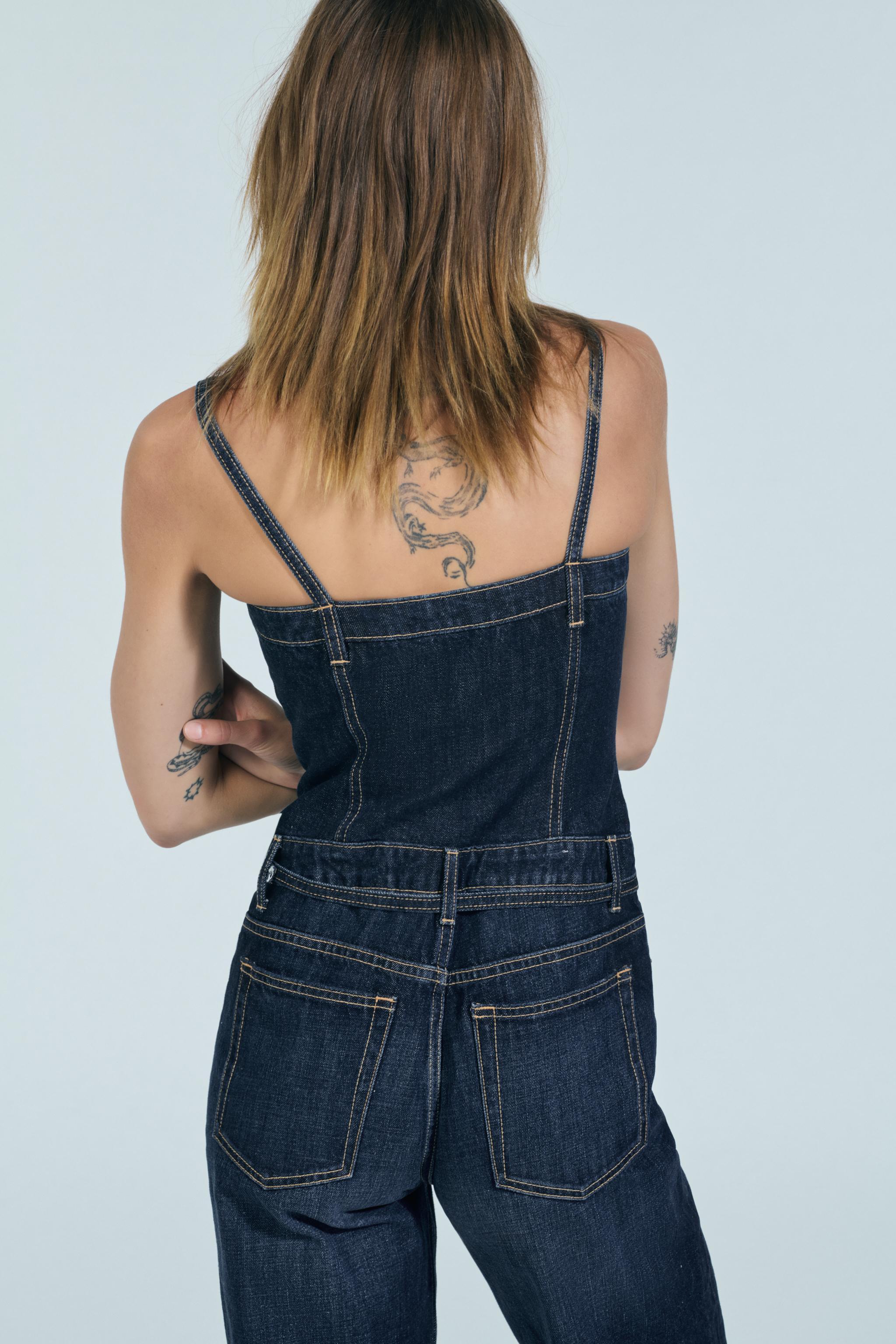 LONG TRF DENIM JUMPSUIT WITH BELT Product Image