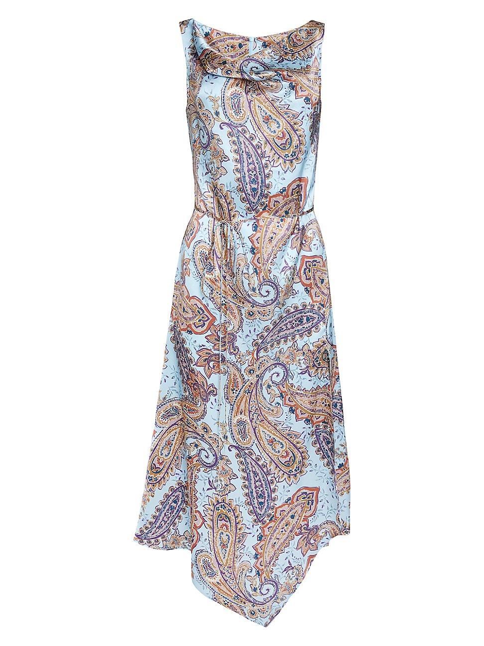 Womens Printed Silk Cowlneck Maxi Dress Product Image