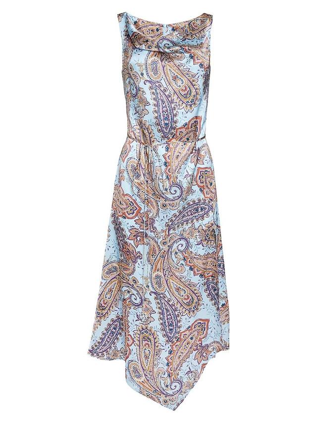 Womens Printed Silk Cowlneck Maxi Dress Product Image