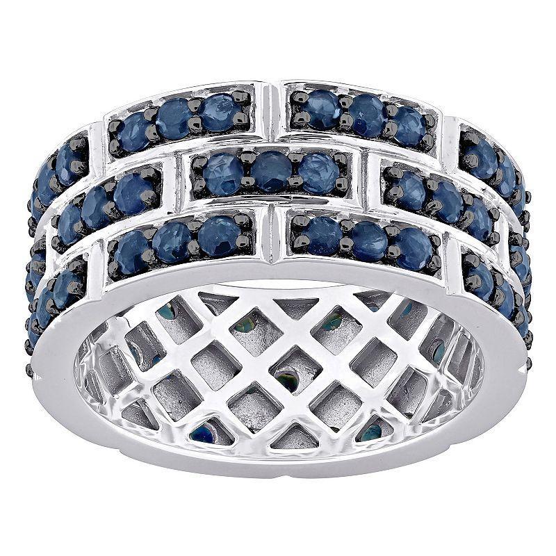 Stella Grace 14k White Gold Blue Sapphire Triple Band Ring, Womens Product Image