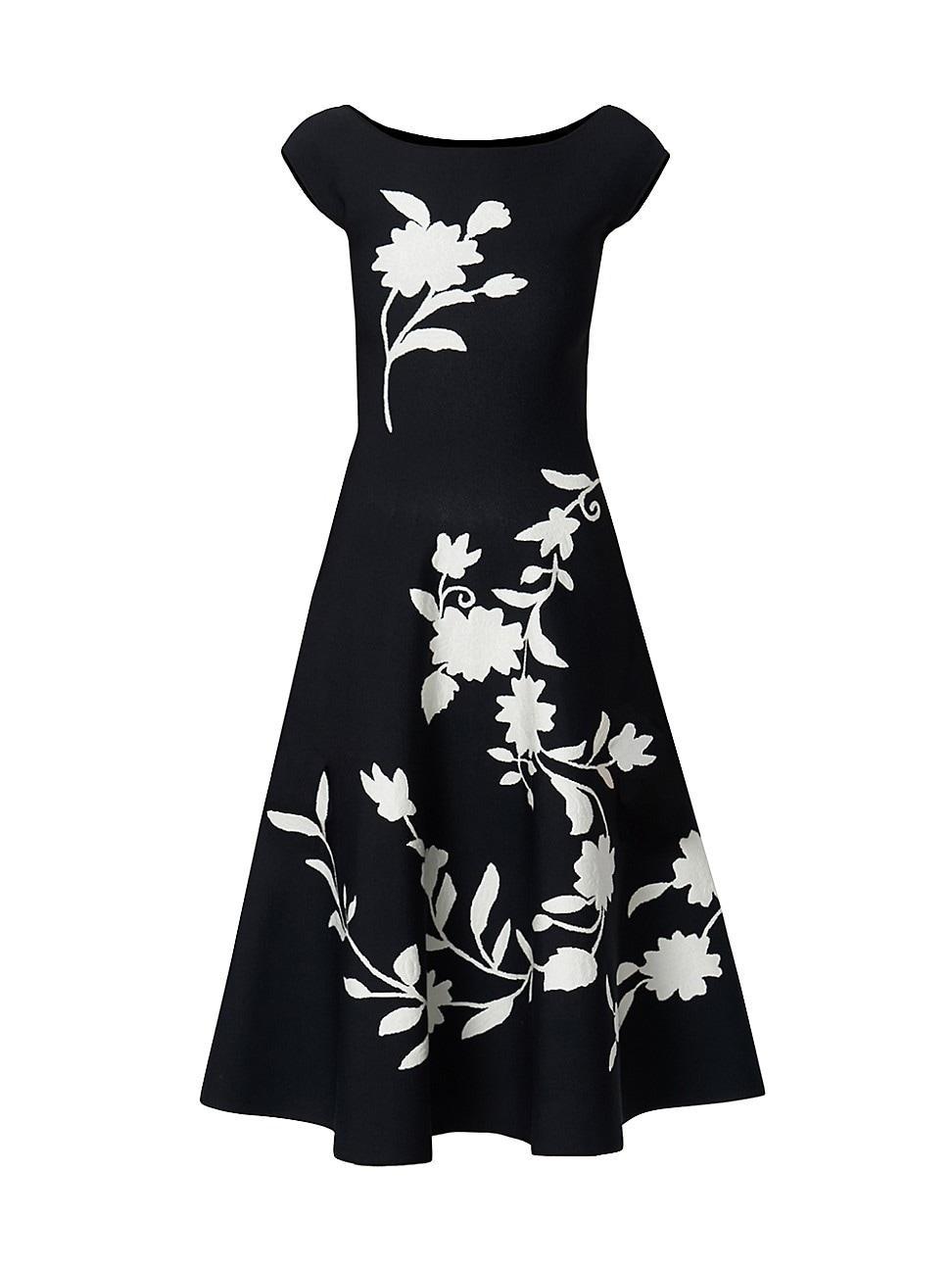 Flare Knit Midi Dress with Floral Detail Product Image