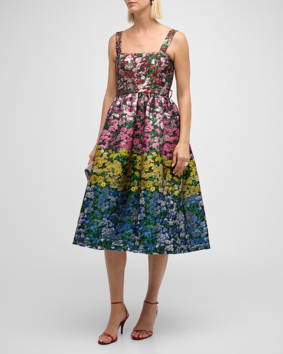 Iris Metallic Floral Jacquard Belted Midi Dress Product Image